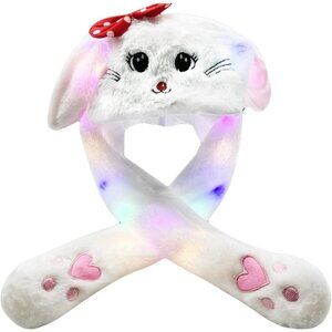 Kids White Bunny Hats Funny Plush Ears Moving Jumping Rabbit Hats for Christmas